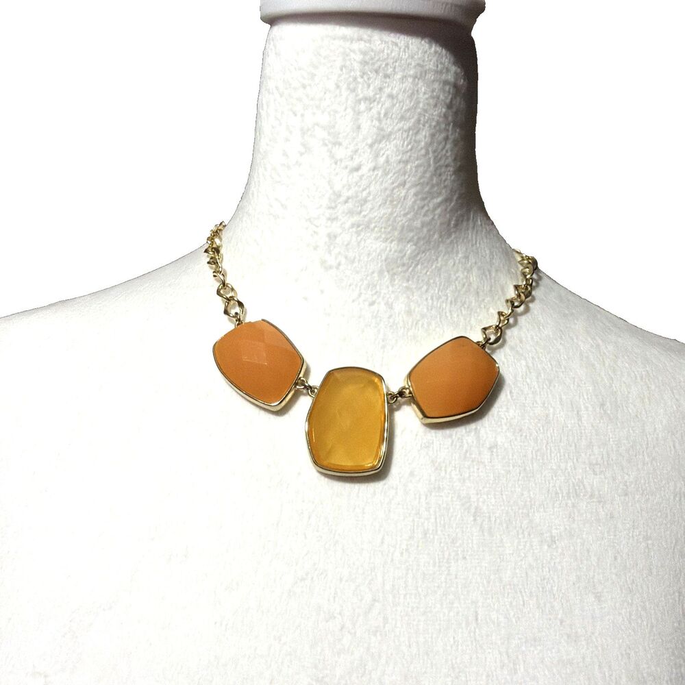 Dana Buchman Gold Tone Peach Beige Cabochon Statement Necklace Chunky Bib Collar
